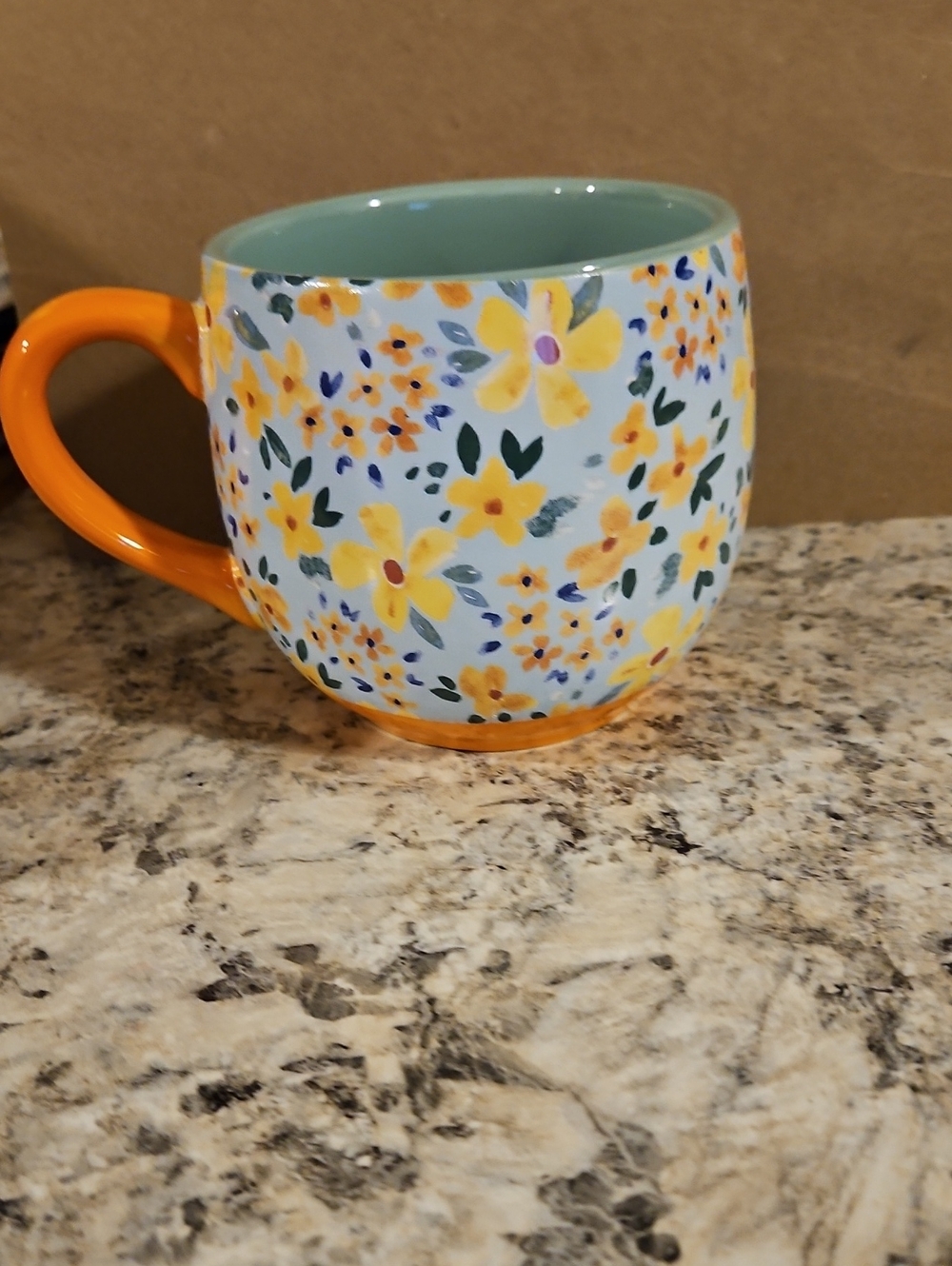 Floral Ceramic Mug in Yellow and Orange